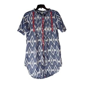 Sundance Womens Shirt Dress Blue Short Sleeve Ruffled Embroidered Casual Size PM